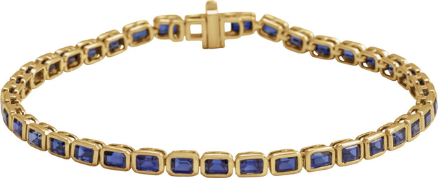 14K Gold Emerald Lab-Grown Blue Sapphire Bezel-Set Line Bracelet - Yellow Gold