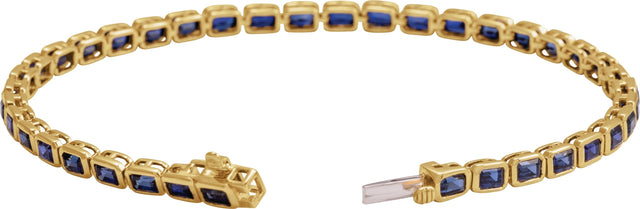 14K Gold Emerald Lab-Grown Blue Sapphire Bezel-Set Line Bracelet - Yellow Gold - view 2
