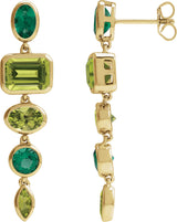 14K Gold Emerald Natural Peridot & Lab-Grown Emerald Multi-Stone Dangle Earrings - Yellow Gold