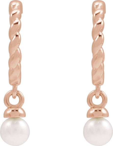 Platinum Cultured White Freshwater Pearl Pearl Hoop Earrings - view 2