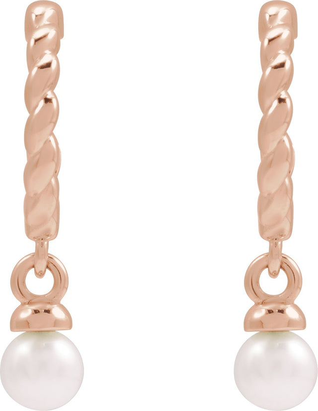 Platinum Cultured White Freshwater Pearl Pearl Hoop Earrings - view 2