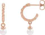 Platinum Cultured White Freshwater Pearl Pearl Hoop Earrings