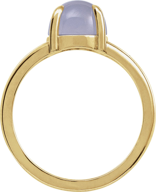 14K Gold Round Natural Chalcedony Cabochon Ring - Yellow Gold - view 2