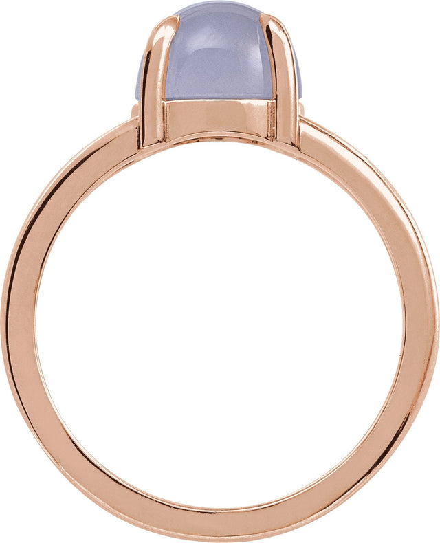 14K Gold Round Natural Chalcedony Cabochon Ring - Rose Gold - view 2