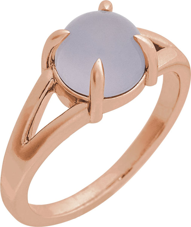14K Gold Round Natural Chalcedony Cabochon Ring - Rose Gold