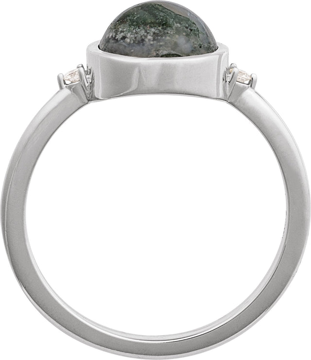 14K Gold Natural Moss Agate Bezel-Set Cabochon Ring – .03 CTW - White Gold - view 5