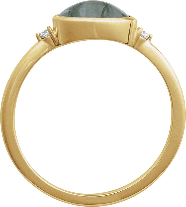 14K Gold Natural Moss Agate Bezel-Set Cabochon Ring – .03 CTW - Yellow Gold - view 5