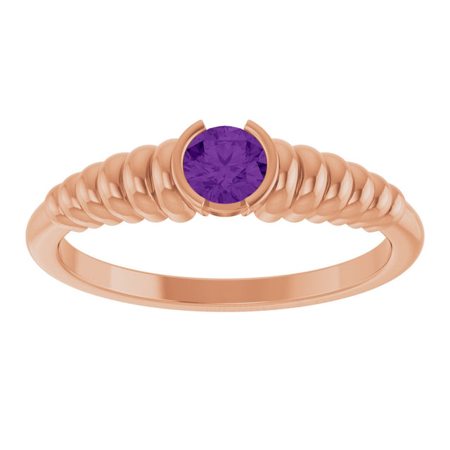 14K Gold Round Natural Amethyst Half-Bezel Solitaire Ring - Rose Gold - view 3