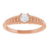 14K Gold Round Natural White Sapphire Half-Bezel Solitaire Ring - Rose Gold - view 3