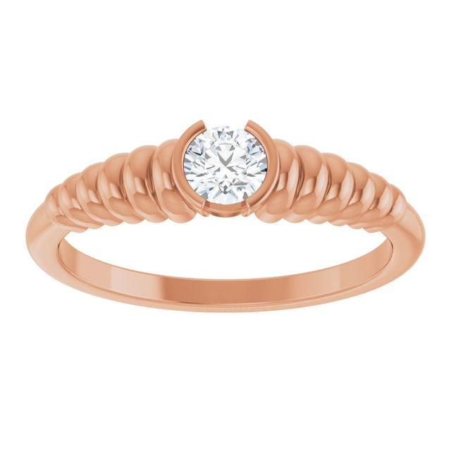 14K Gold Round Natural White Sapphire Half-Bezel Solitaire Ring - Rose Gold - view 3
