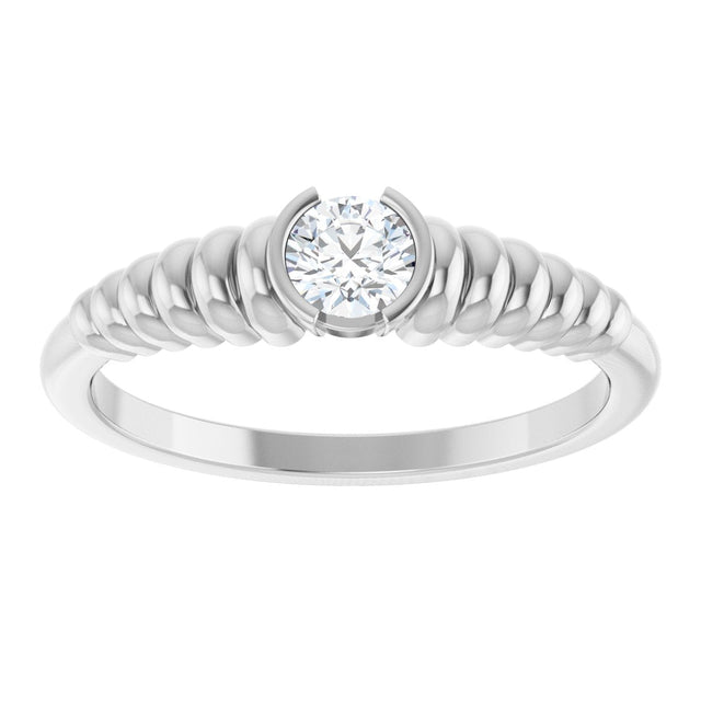 Platinum Round Natural White Sapphire Half-Bezel Solitaire Ring - view 3
