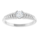 14K Gold Round Natural White Sapphire Half-Bezel Solitaire Ring - White Gold - view 3
