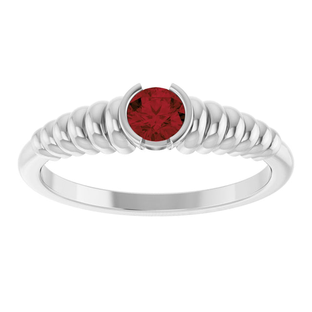 14K Gold Round Natural Mozambique Garnet Half-Bezel Solitaire Ring - White Gold - view 3