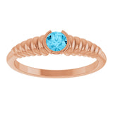 14K Gold Round Natural Aquamarine Half-Bezel Solitaire Ring - Rose Gold - view 3