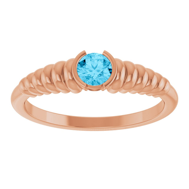 14K Gold Round Natural Aquamarine Half-Bezel Solitaire Ring - Rose Gold - view 3