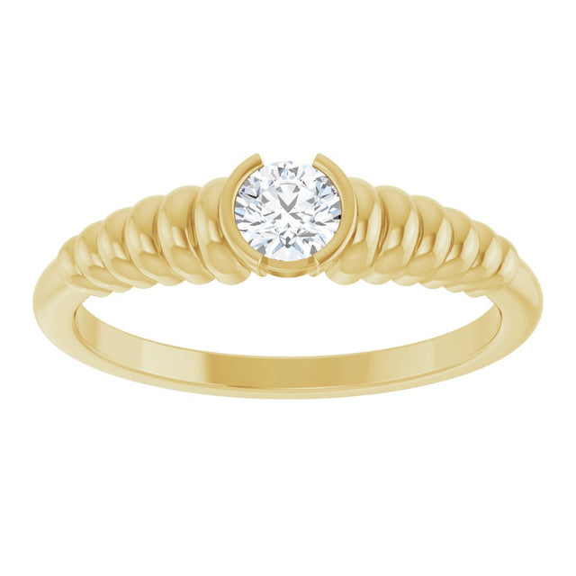 14K Gold Round Natural White Sapphire Half-Bezel Solitaire Ring - Yellow Gold - view 3