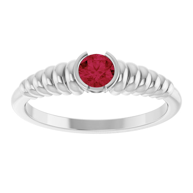 14K Gold Round Natural Ruby Half-Bezel Solitaire Ring - White Gold - view 3