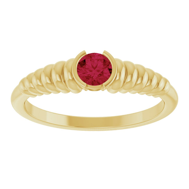 14K Gold Round Natural Ruby Half-Bezel Solitaire Ring - Yellow Gold - view 3