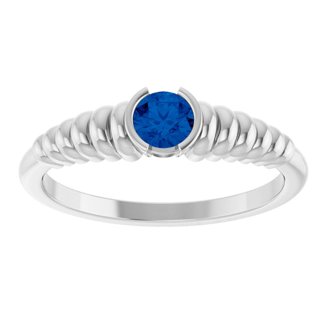 14K Gold Round Lab-Grown Blue Sapphire Half-Bezel Solitaire Ring - White Gold - view 3
