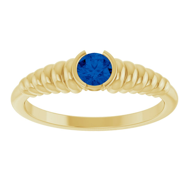 14K Gold Round Natural Blue Sapphire Half-Bezel Solitaire Ring - Yellow Gold - view 3