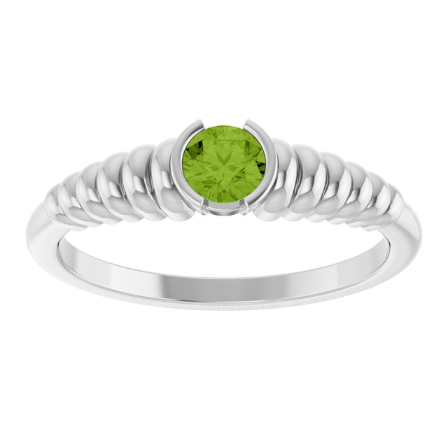 14K Gold Round Natural Peridot Half-Bezel Solitaire Ring - White Gold - view 3