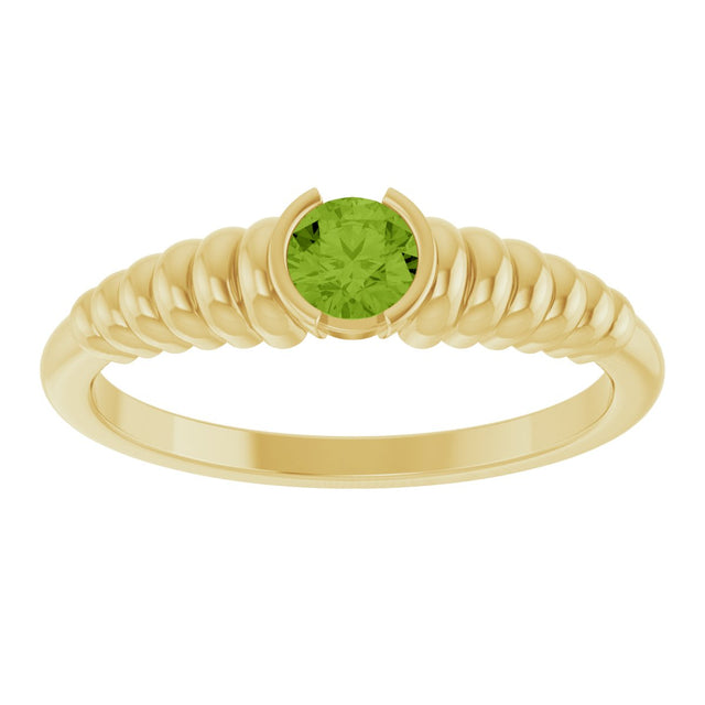 14K Gold Round Natural Peridot Half-Bezel Solitaire Ring - Yellow Gold - view 3