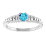 14K Gold Round Natural Blue Zircon Half-Bezel Solitaire Ring - White Gold - view 3