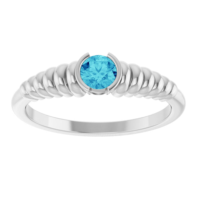 14K Gold Round Natural Blue Zircon Half-Bezel Solitaire Ring - White Gold - view 3