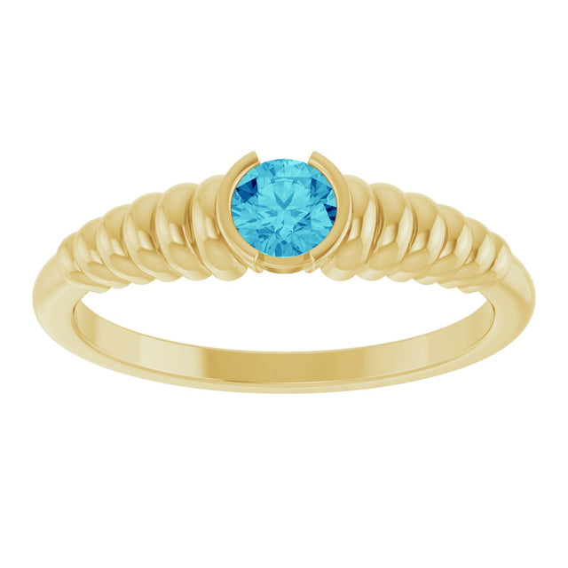 14K Gold Round Natural Blue Zircon Half-Bezel Solitaire Ring - Yellow Gold - view 3