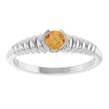 Platinum Round Natural Citrine Half-Bezel Solitaire Ring - view 3