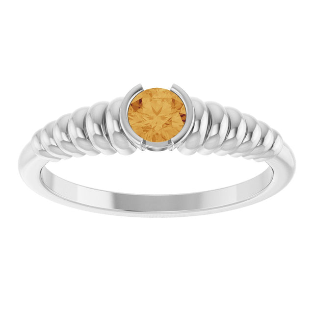 Platinum Round Natural Citrine Half-Bezel Solitaire Ring - view 3