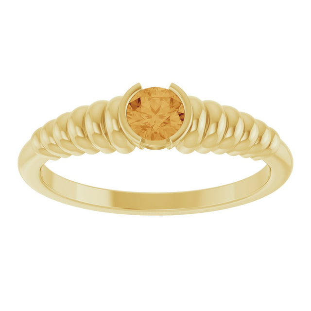 14K Gold Round Natural Citrine Half-Bezel Solitaire Ring - Yellow Gold - view 3