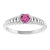 14K Gold Round Natural Pink Tourmaline Half-Bezel Solitaire Ring - White Gold - view 3