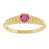 14K Gold Round Natural Pink Tourmaline Half-Bezel Solitaire Ring - Yellow Gold - view 3