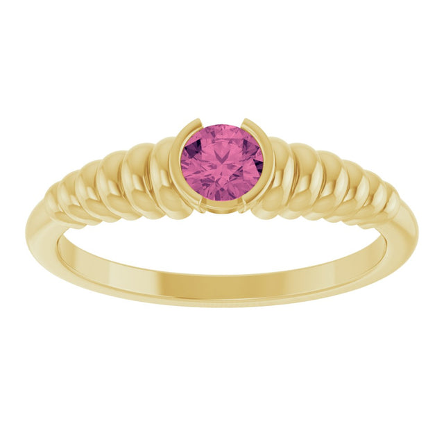 14K Gold Round Natural Pink Tourmaline Half-Bezel Solitaire Ring - Yellow Gold - view 3