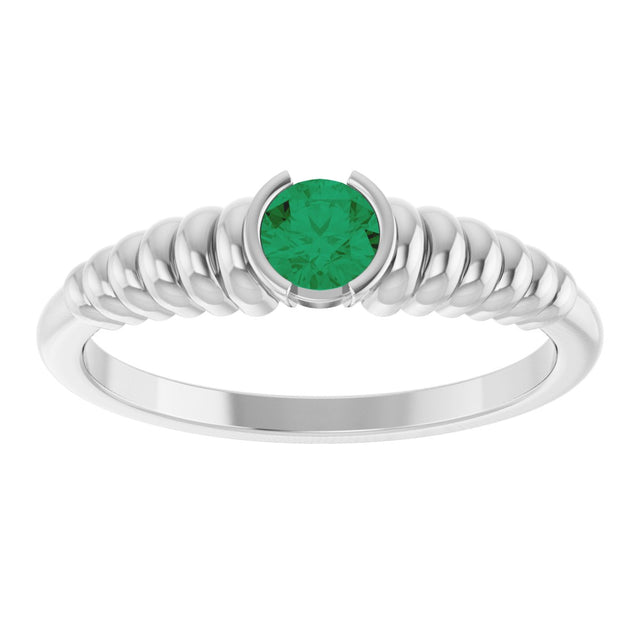 14K Gold Round Lab-Grown Emerald Half-Bezel Solitaire Ring - White Gold - view 3