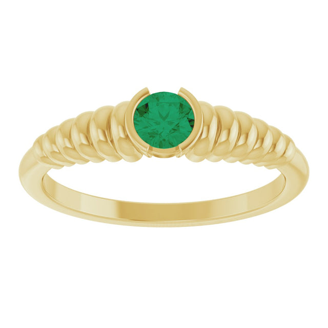14K Gold Round Natural Emerald Half-Bezel Solitaire Ring - Yellow Gold - view 3
