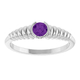 14K Gold Round Natural Amethyst Half-Bezel Solitaire Ring - White Gold - view 3