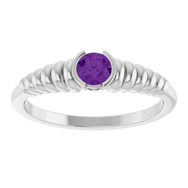 Platinum Round Natural Amethyst Half-Bezel Solitaire Ring - view 3