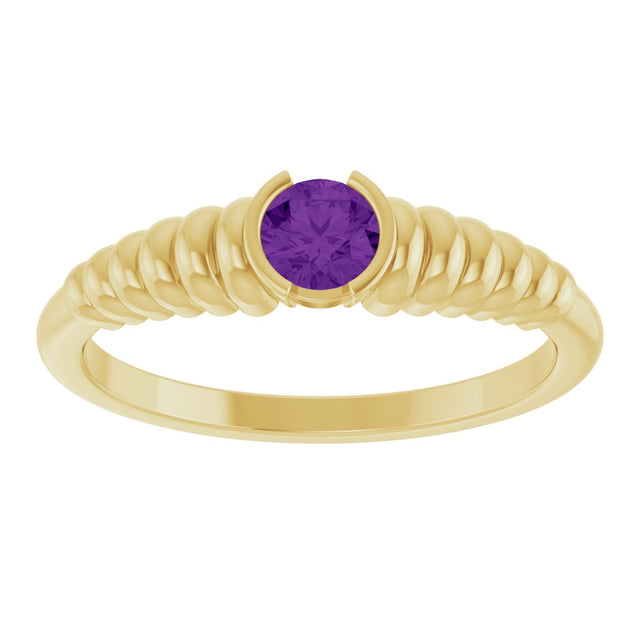 14K Gold Round Natural Amethyst Half-Bezel Solitaire Ring - Yellow Gold - view 3