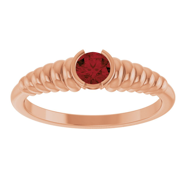 14K Gold Round Natural Mozambique Garnet Half-Bezel Solitaire Ring - Rose Gold - view 3
