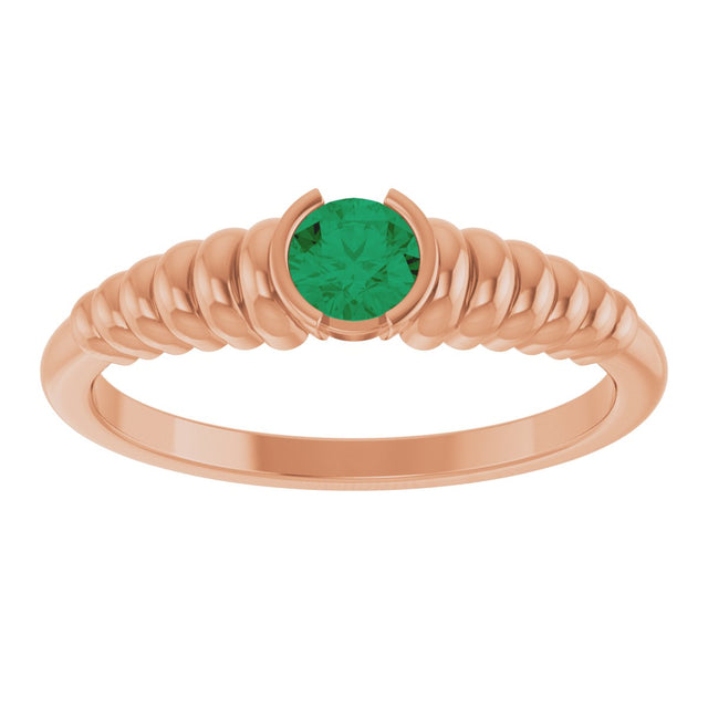 14K Gold Round Lab-Grown Emerald Half-Bezel Solitaire Ring - Rose Gold - view 3