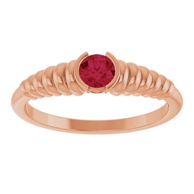 14K Gold Round Natural Ruby Half-Bezel Solitaire Ring - Rose Gold - view 3