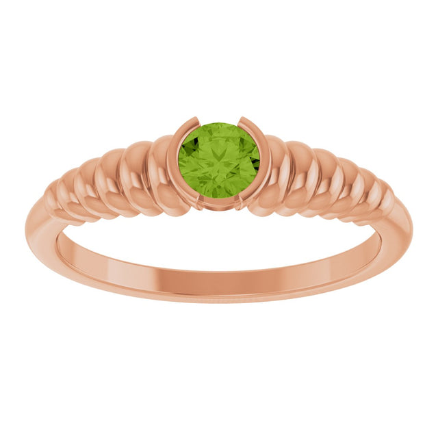 14K Gold Round Natural Peridot Half-Bezel Solitaire Ring - Rose Gold - view 3