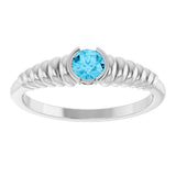 14K Gold Round Natural Aquamarine Half-Bezel Solitaire Ring - White Gold - view 3