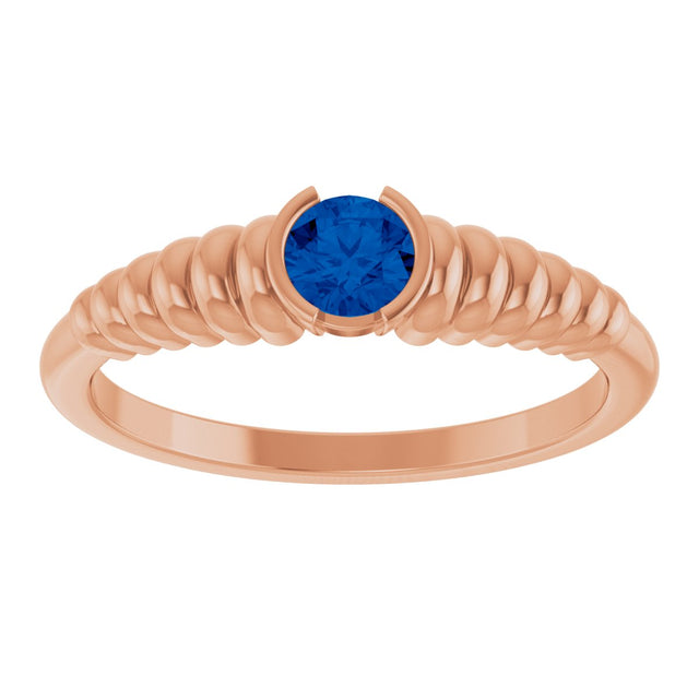 14K Gold Round Lab-Grown Blue Sapphire Half-Bezel Solitaire Ring - Rose Gold - view 3