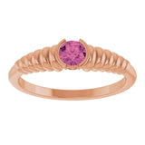 14K Gold Round Natural Pink Tourmaline Half-Bezel Solitaire Ring - Rose Gold - view 3