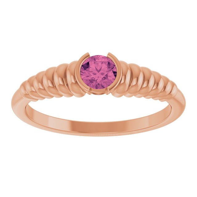 14K Gold Round Natural Pink Tourmaline Half-Bezel Solitaire Ring - Rose Gold - view 3
