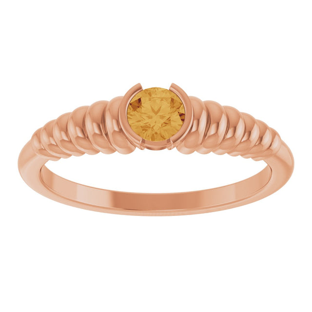 14K Gold Round Natural Citrine Half-Bezel Solitaire Ring - Rose Gold - view 3