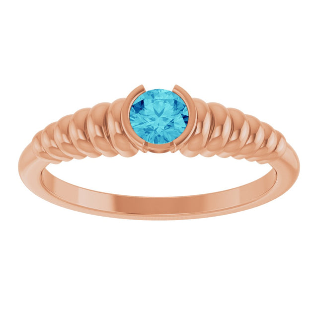 14K Gold Round Natural Blue Zircon Half-Bezel Solitaire Ring - Rose Gold - view 3